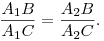 
\frac{A_1B}{A_1C} = \frac{A_2B}{A_2C}.
