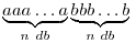 
\underbrace{aaa\dots a}_
{n\ db} \underbrace{bbb\dots b}_{n \ db}
