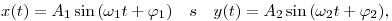 
x(t)=A_1 \sin\, (\omega_1 t+\varphi_1)
\quad\text{és}\quad
y(t)=A_2 \sin\, (\omega_2 t+\varphi_2),
